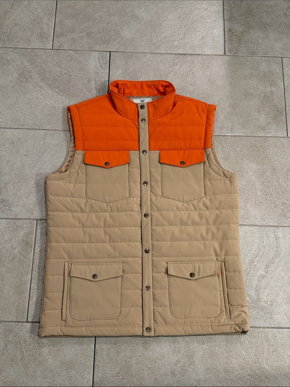 King Ranch Men's Quilted Tan Vest with Orange Yoke - Outdoor Utility Style